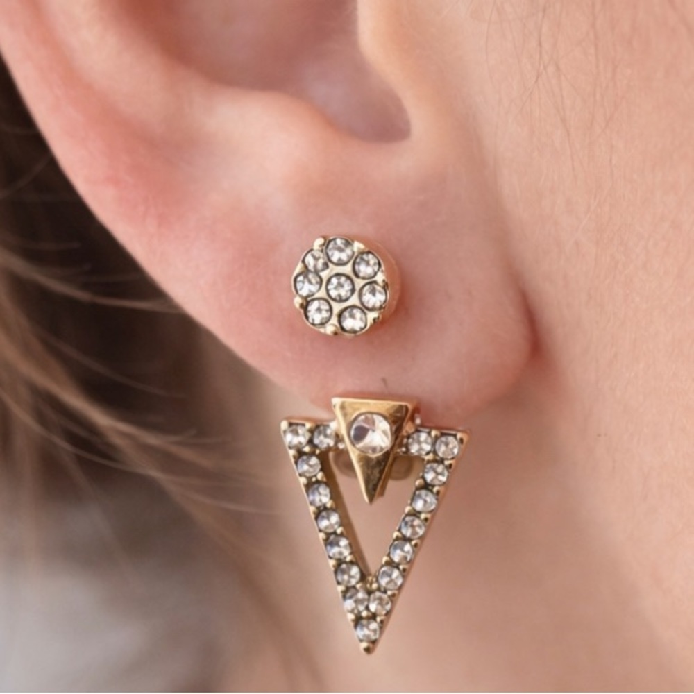 Nine West Gold Tone Rhinestone Stud Earrings Set 2 Pair Geometric & Crystal NWT